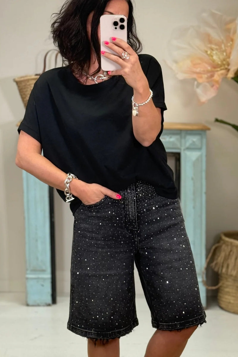 Bermuda Rhinestone Short Jeans